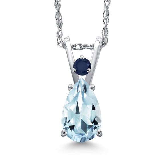 Gem Stone King 14K White Gold Sky Blue Aquamarine and Blue Sapphire Pendant Necklace for Women | 0.69 Cttw | Gemstone March Birthstone | Pear Shape 7X5MM | With 18 inch Chain