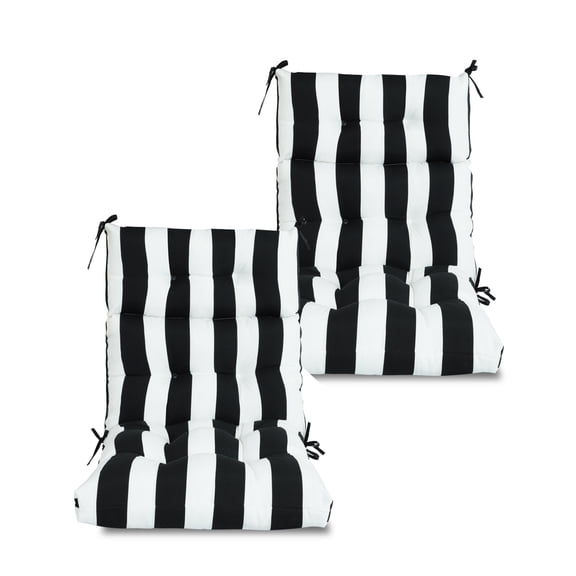 2 Pcs Set High Back Patio Chair Cushions, Tufted Rocking Chair Cushions, Adirondack Cushions for Garden Porch Home Office Chair Use,44'' x 22''x 4'', 2 Pack-Black/White
