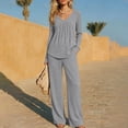 thumbnail image 6 of Cagogo Women's 2 Piece Outfit V Neck Long Sleeve Pullover Tops Wide Leg Pants Casual Set Solid Basic Lounge Sets Matching Tracksuits Travel Airport Clothes, Gray S, 6 of 8