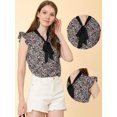 thumbnail image 2 of Allegra K Blusa Floral Para Mujer Con Cuello Anudado Y Manga Ondulada Negro XS, 2 of 5