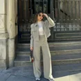 thumbnail image 4 of Ensemble de Vestes Courtes à Col Rabattu pour Femmes + Pantalon Large Chic Printemps Été 2024 Costumes Décontractés Unis Mode Streetwear FWZ, 4 of 7