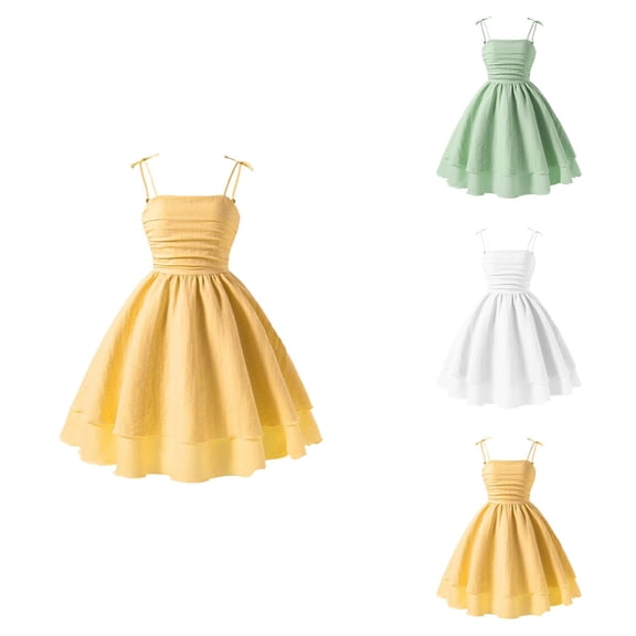 Girls Summer Dress, Sleeveless Strappy Casual for Kids 8-12Y, Elastic Comfortable Beach Sundress