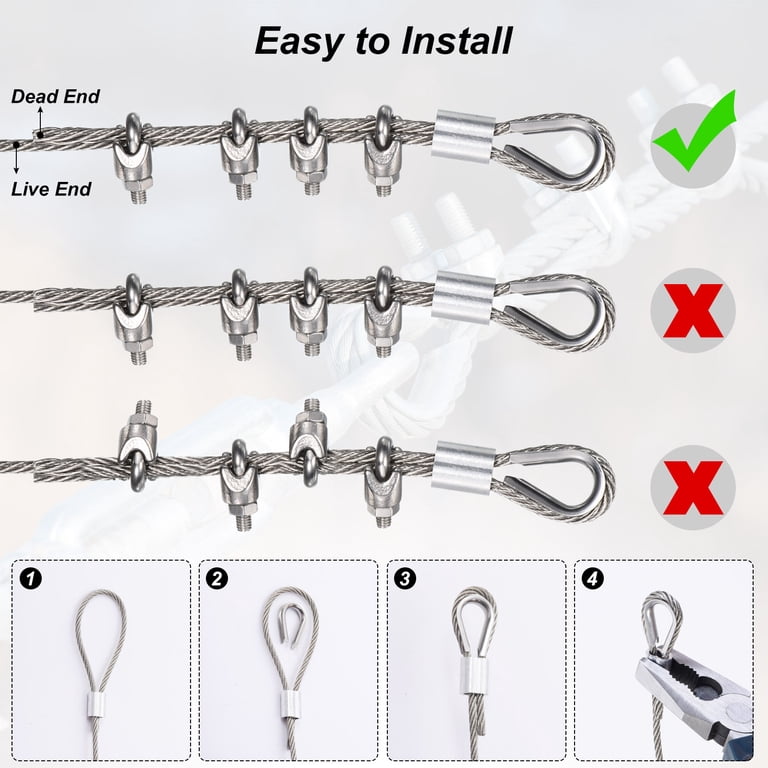 Leriton 264-Piece Wire Rope Kit With Crimping Tool – 328ft Cable, Hooks, Thimbles & Sleeves For Outdoor, Garden, Hanging Lights