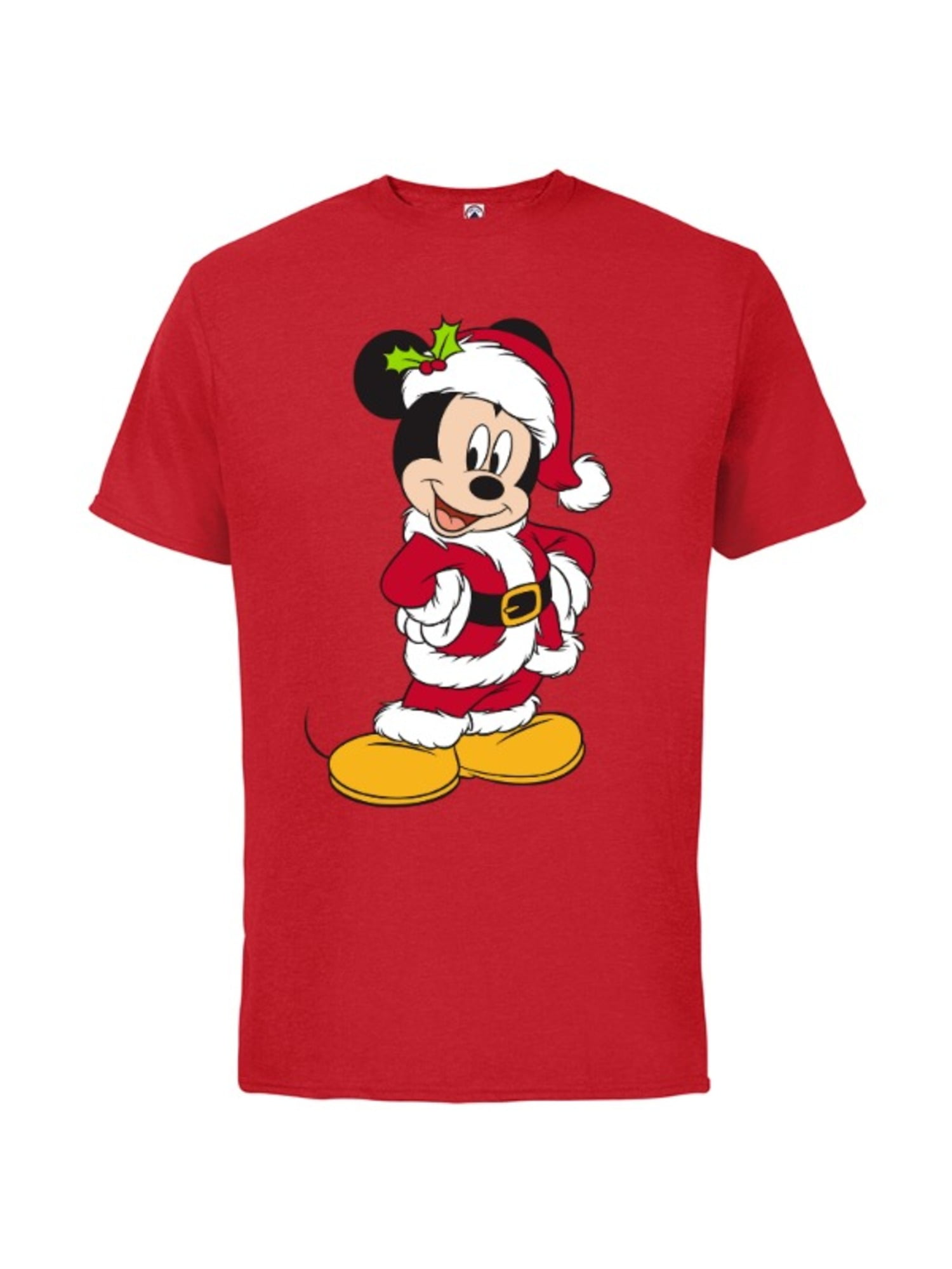 Disney Santa Mickey Mouse Holiday - Short Sleeve Cotton T-Shirt for Adults  -Customized-Red