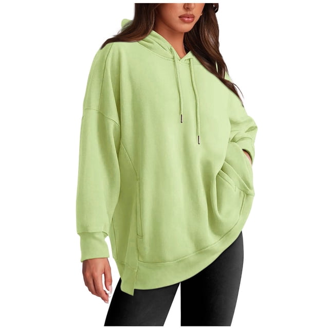 ameIAEA Women's Long Sleeve Hooded Sweatshirts Drawstring Solid Color Pullover Tops with Pockets