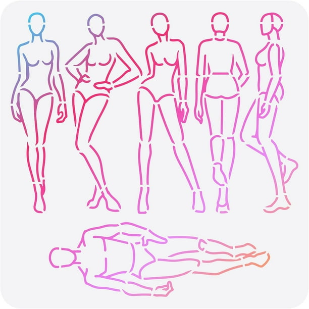 Plantilla para croquis del cuerpo humano, 30 x 30 cm, reutilizable. Bocetos de modelos femeninas. Plantilla decorativa para modelos de belleza femenina.