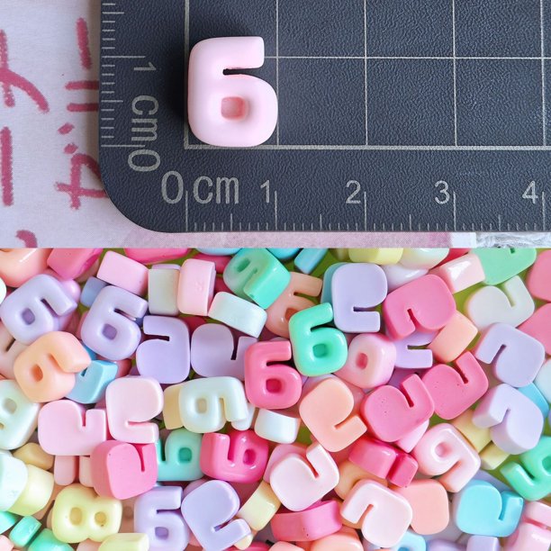 Xiao Hua Cuentas digitales de resina (20 unidades, 0,39 x 0,51 pulgadas), no porosas, 3D, con parte trasera plana, para hacer joyas DIY y decorar fundas de teléfono. Color aleatorio, número 6.