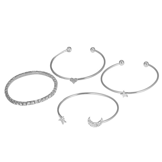 Sonducket 4pcs Múltiple Capas Mujer Aleación Cadena Abierta con Tachas Brillante Ropa, zapatos y accesorios Miscelánea plata