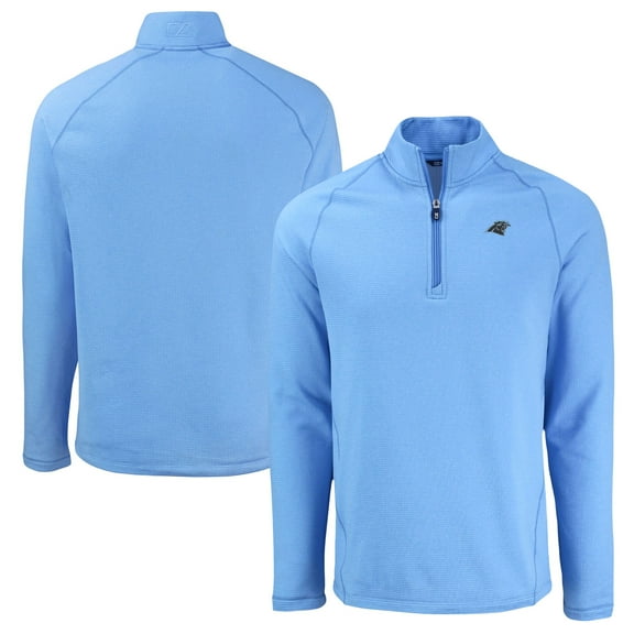 Men's Cutter & Buck  Heather Blue Carolina Panthers Peshastin Eco Fleece Tri-Blend Raglan Recycled Quarter-Zip Jacket