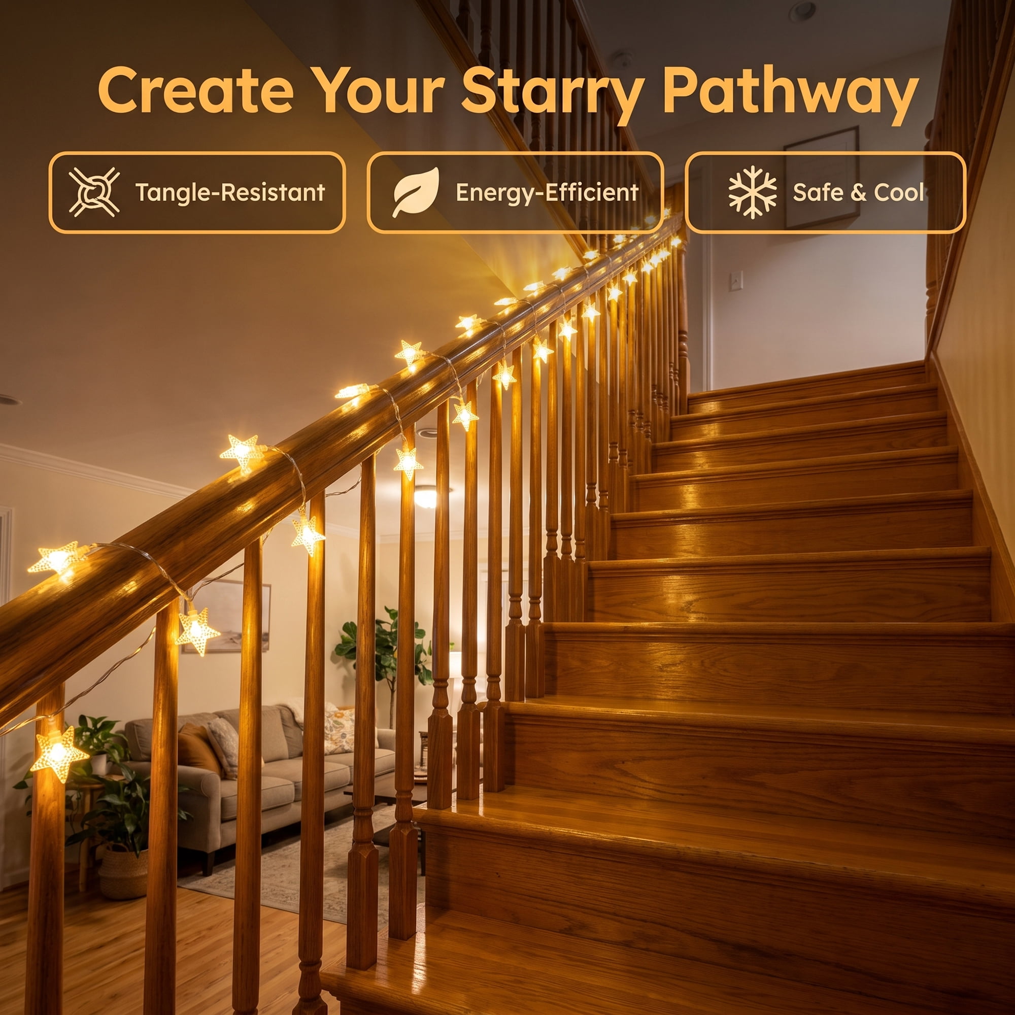 Unique Bargains 3D Star Lights with Flexible Design 9.8 ft Warm White USB Powered
