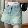 thumbnail image 4 of MIXUE Skirts For Women Summer Solid Color High Waist A Line Casual Mini Denim Skirt Activewear,Blue,M, 4 of 5