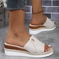 thumbnail image 6 of Women’s Denim Fabric Jute Trim Wedge Slide Sandals, Metal Button Decor Open Toe Indoor Outdoor Platform Slippers, 6 of 6