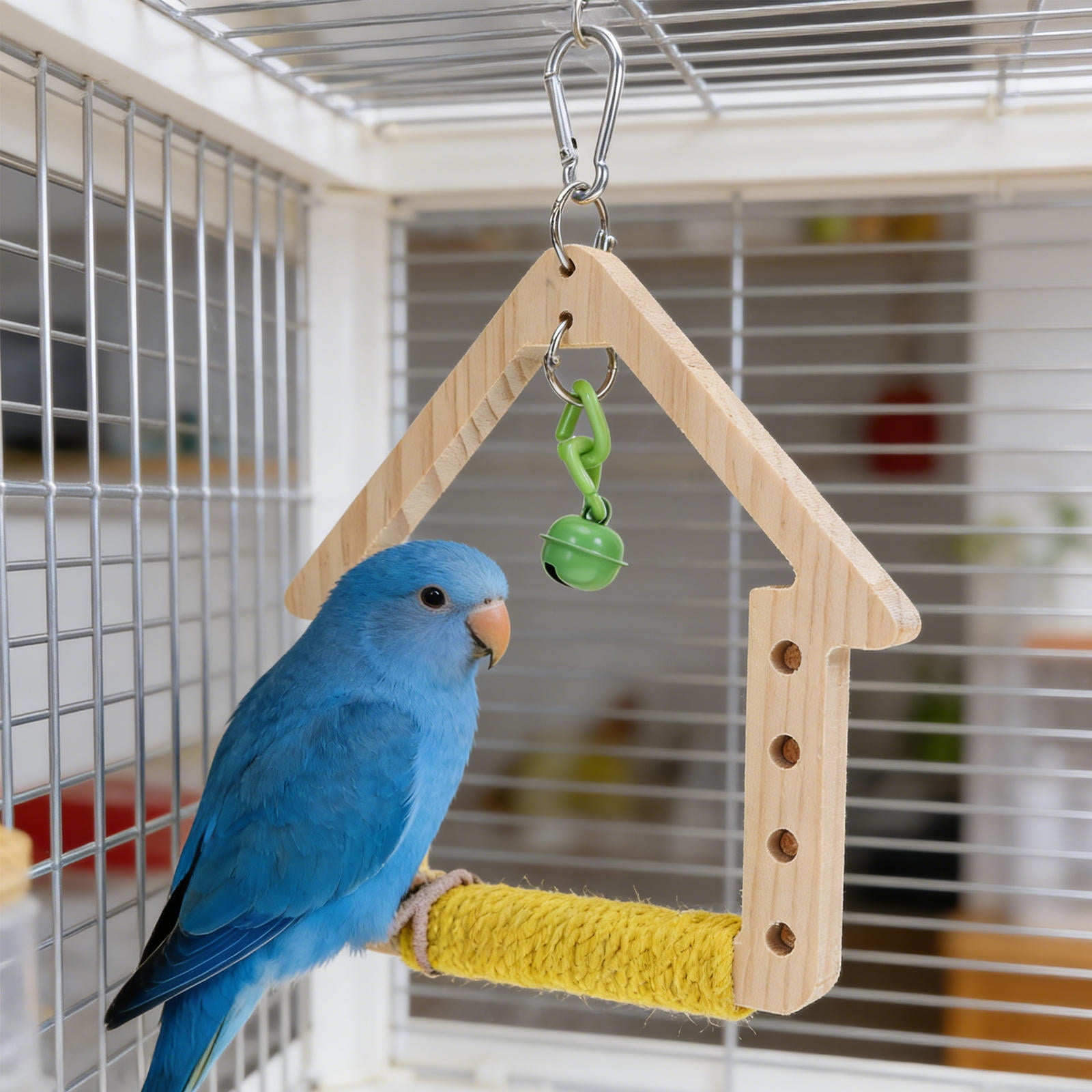LITINKIMI Bird Parrot Swing Wooden Hanging Perch with Bell for Beak Grinding