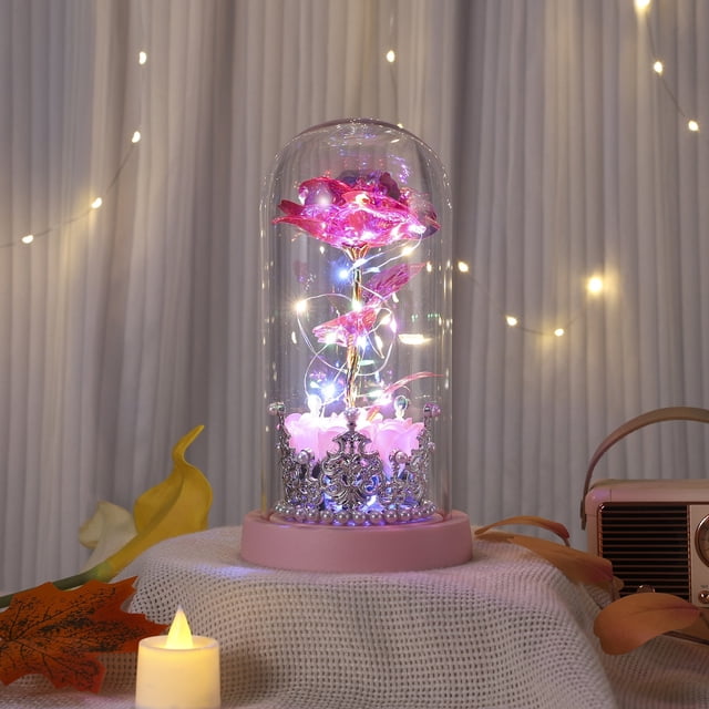 Weloille Lampe de Table Décorative en Forme de Rose, Lumière Chaude à Intensité Réglable, Lampe de Bureau Romantique Alimentée par USB, Veilleuse LED Protectrice pour les Yeux pour Chambre et Salon, Décoration de Mariage et de la Saint-Valentin