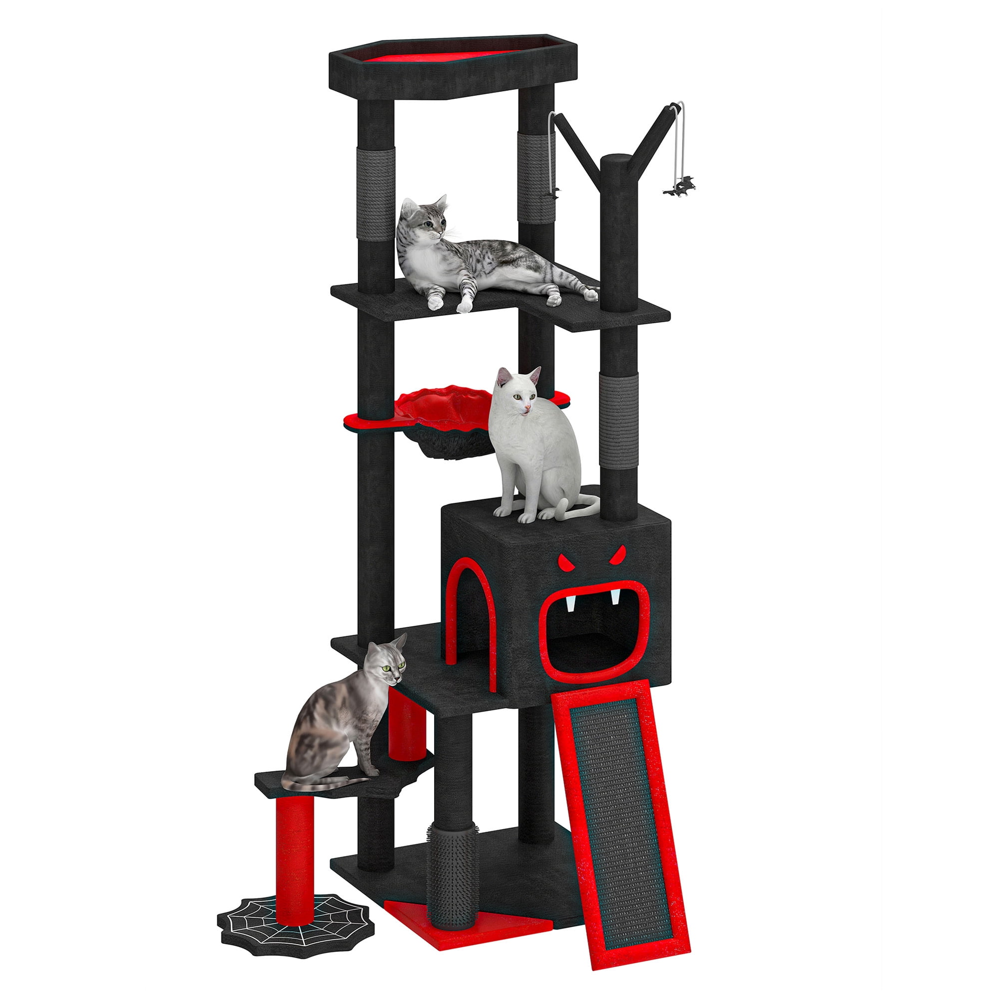 Uforic 60" Gothic Cat Tree Tower with Coffin Bed, Black Halloween Cat Tower with Top Perch, Condos, Basket & Scratcher
