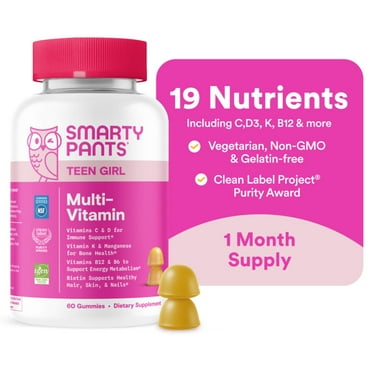 SmartyPants Teen Girl Multivitamin Gummies, Wellness Supplement for Teens, Vitamin C, B12, 60 ct