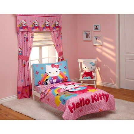 Hello Kitty Stars & Rainbows 4pc Toddler Bedding Collection Bundle