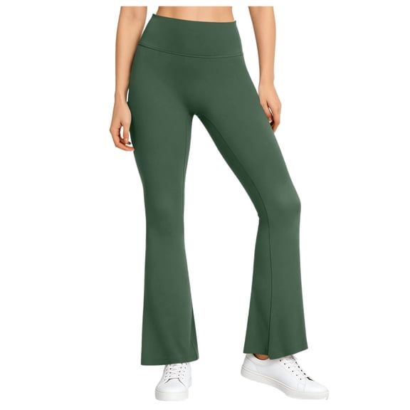 ClodeEU Women's High Waisted Stretchy Flare Leg Yoga Pants, Casual Solid Color Trousers with Pockets Army Green,Women's Plus L