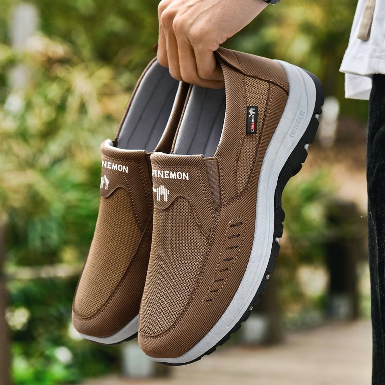 CANEMON Men's Slip-on Mesh Walking Shoes, Breathable Comfortable Casual Outdoor Hiking Sneakers