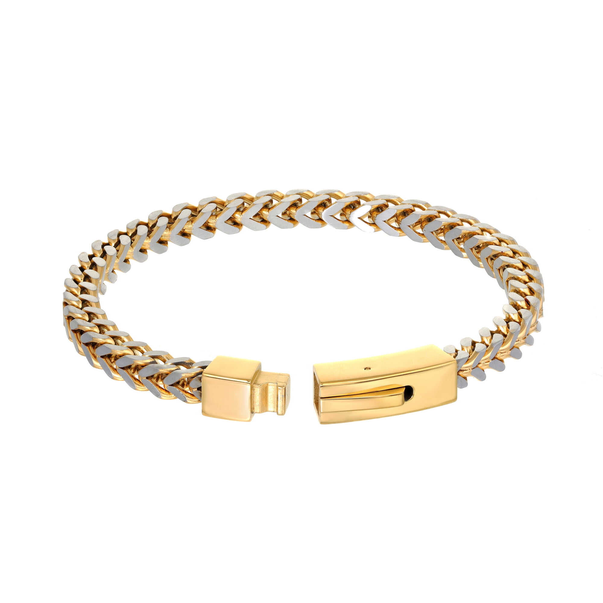 Metro Jewelry Two Tone Foxtail Chain Bracelet for Men in Stainless Steel with Yellow Gold Ion Plating - 9 Inches Long 6 mm Wide with Push Lock