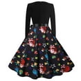 thumbnail image 5 of Giftesty Women's Christmas Printed Paneled Crew Neck V-Neck Long Sleeve Flared Hem Retro With Belt Soft Comfortable Dress for Christmas Parties Retro Events, 5 of 9
