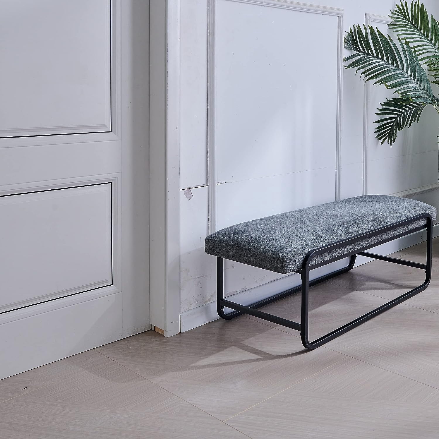 Nathaniel Home Upholstered Bedroom Benches, 60 inch Kids Ottoman Vegan Leather Footrest Stool, Accent Bench for Entryway Bedroom End of Bed, Dark Gray