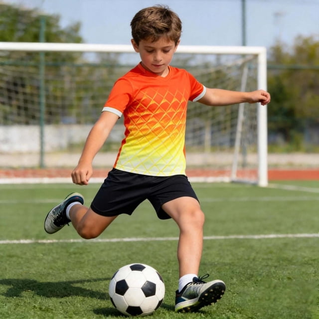 Maillots de Soccer pour Garçons, Tenue de Soccer Respirante 2 Pcs, Manches Courtes, Shorts, Ensembles Athlétiques Rouges, Ensembles Garçons Filles, Taille 9-10 Ans