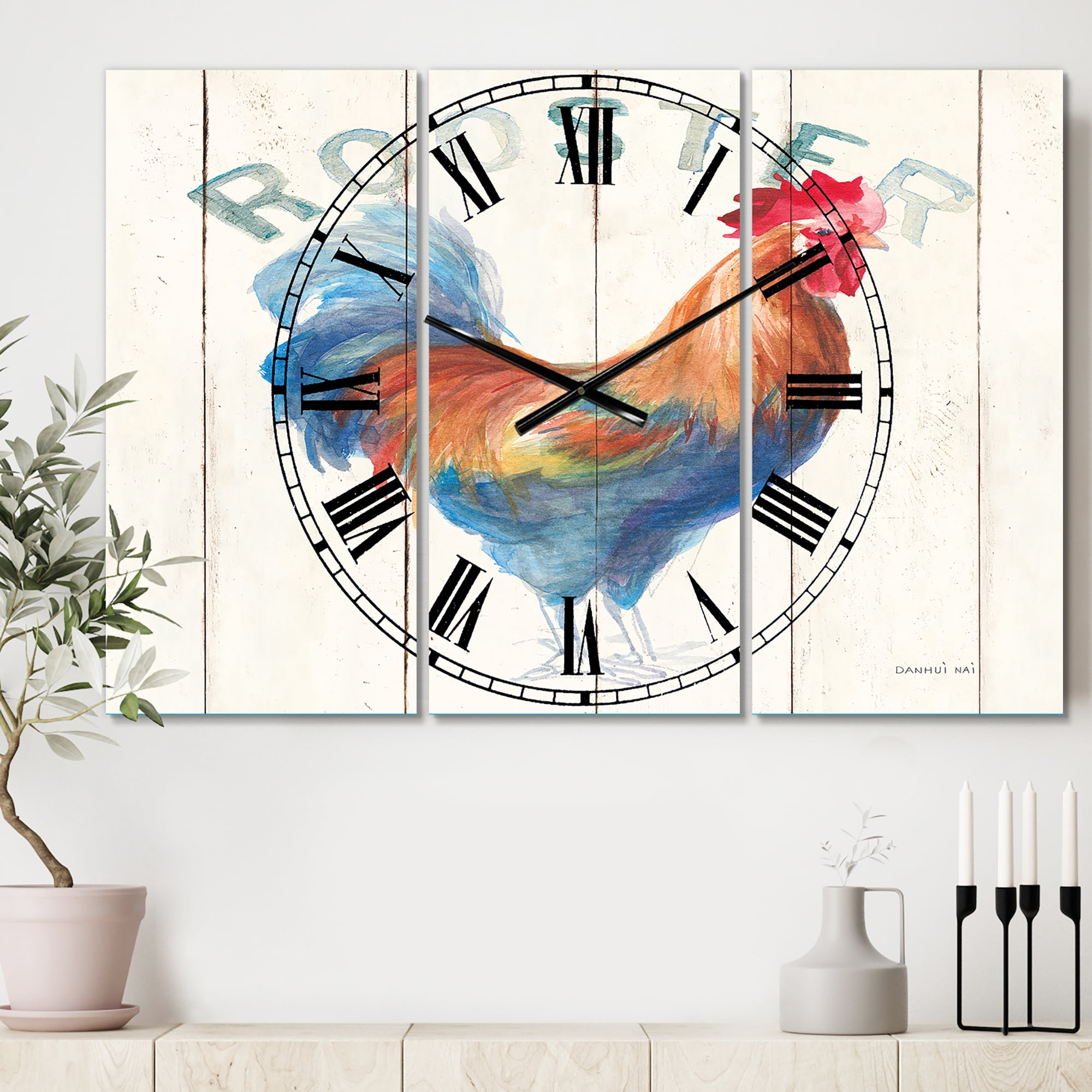 Designart 'Wood Farm Roaster I' Farmhouse wall clock