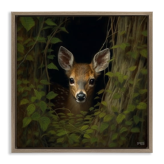 Stupell Industries Traditional Fawn Peeking from Trees Brown Floating Frame Canvas Art, 18 x 18, by RB
