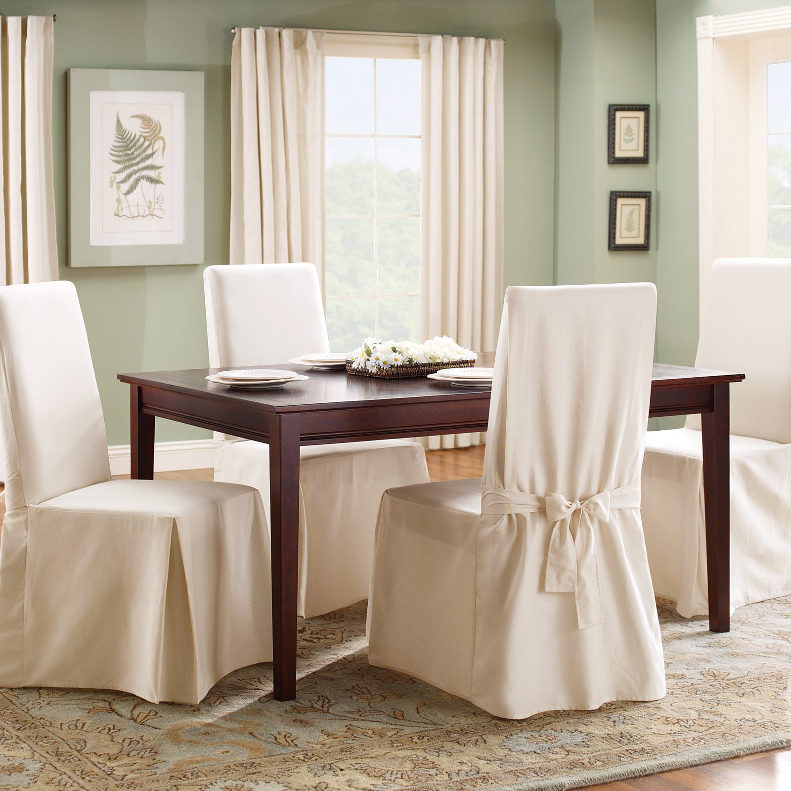Sure Fit 100 Cotton Duck Full Length Dining Room Chair Slipcover Natural for sale online 