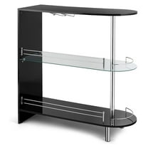 GORELAX Bar Cabinet with 2 Holder, Modern Pub Bistro Table w/Tempered Glass Shelves, Wine Storage Bar Table for Living Room, Restaurant, Café