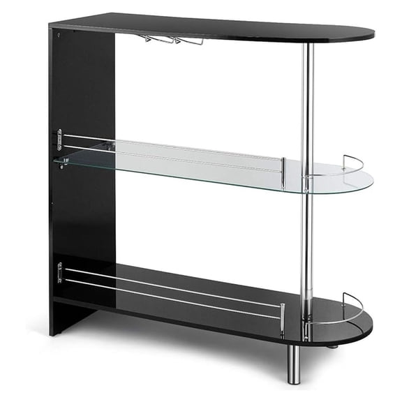 GORELAX Bar Cabinet with 2 Holder, Modern Pub Bistro Table w/Tempered Glass Shelves, Wine Storage Bar Table for Living Room, Restaurant, Café