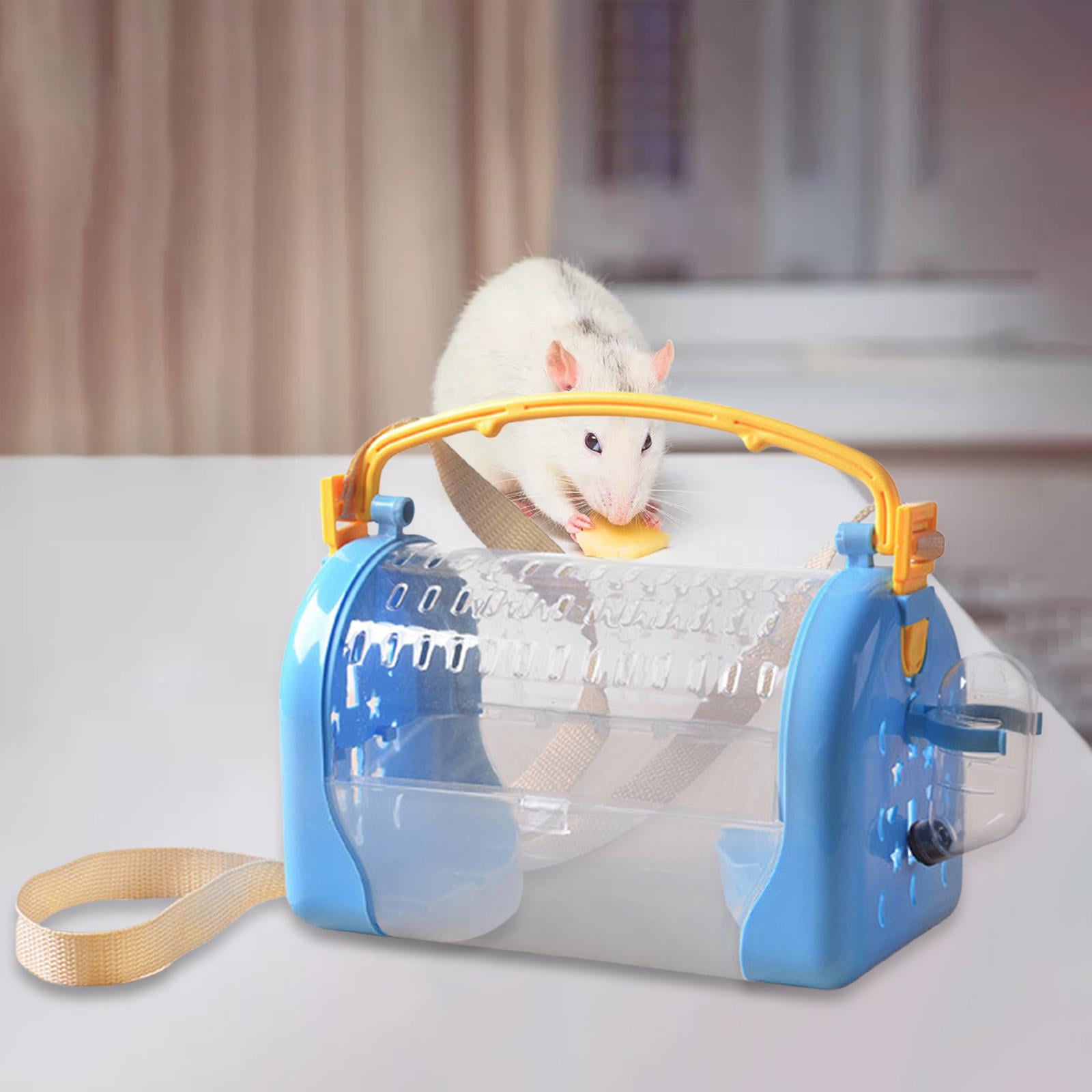 Hamster Carrier Cage Guinea Pig Travel Transport Dwarf Hamster Portable with Water Bottle Food Bowl for Chinchilla Gerbil Hedgehog Outdoor Blue
