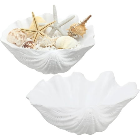 2 Pcs Large White Seashells Oyster Decorative Bowl Resin Clamshell Nautical Clamshell Bowl Coastal Nautical Themed Party Home Bathroom Beach Gift-10.2-1pc,8.6-1pc