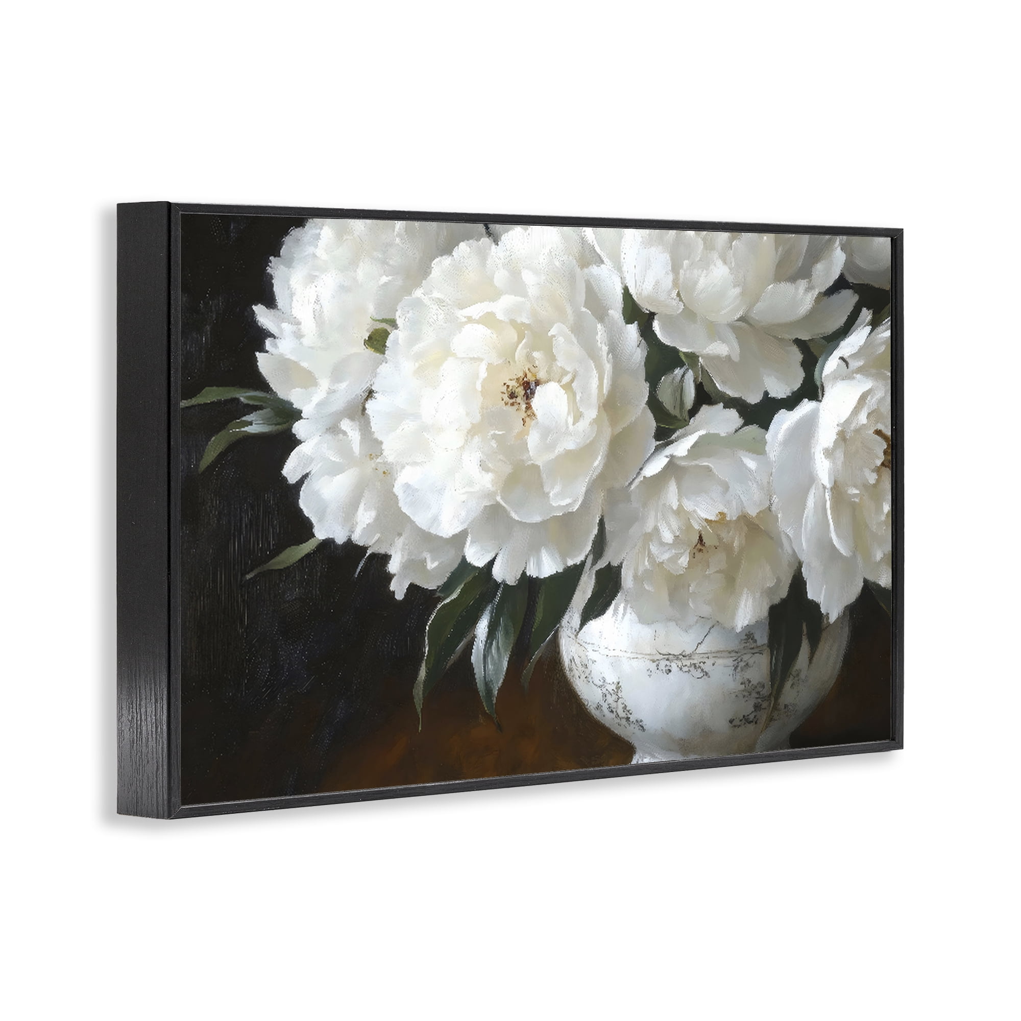 Stupell Industries White Flowers in Vintage Vase Black Framed Giclee Art, design by Petal Prints Design