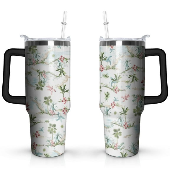 Tropical Plant Pattern 40 OZ Tumbler Cup with Lid and Straw for Water Iced Tea Coffee Smoothie and More