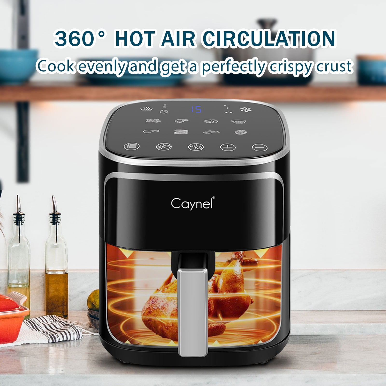 Caynel 5 Quart Digital LED Touch Screen Air Fryer New, 1400w Countertop Oven, Black
