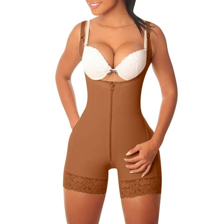 Noarlalf Womens Lingeries Shapewear Bodysuit Tummy Control Fajas Colombianas Waist Trainer Butt Lifter Thigh Slimmer Full Body Shaper Women s Lingerie Sexy Lingerie Bodysuits for Women Coffee M