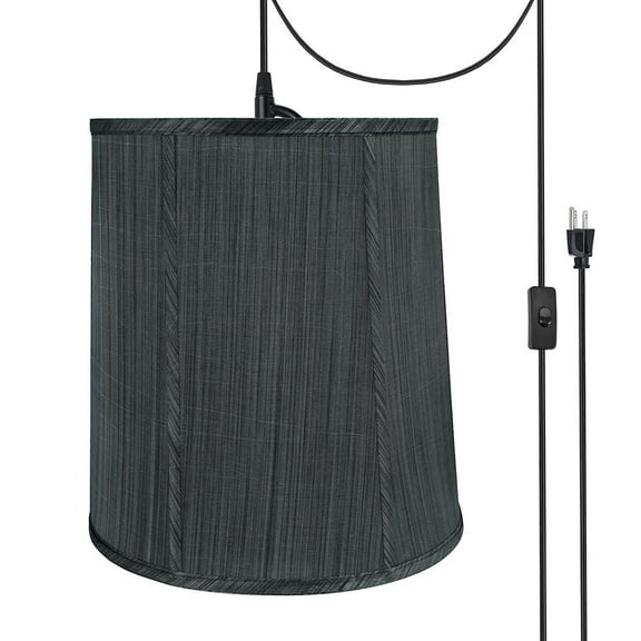 Aspen Creative 75036-21 One-Light Plug-In Swag Pendant Light Conversion Kit with Transitional Empire Fabric Lamp Shade, Grey & Black, 14" width