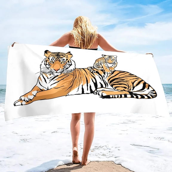 Absorbent Beach Towel Tiger Print Sand Free Lightweight Quick Dry Gym Sunbed Pool Swim Travel Towels Blanket for Men Women (13)