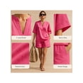 thumbnail image 2 of Two Piece Linen Short Sets for Women Short Sleeve V Neck Shirt Top and Shorts Casual Summer Travel Vacation Outfits Loose Short Sleeve, 2 of 5