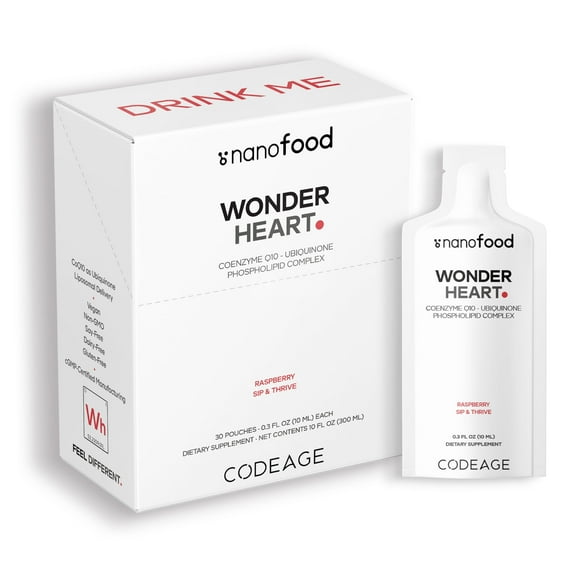 Codeage Nanofood Wonder Heart Liquid CoQ10 Liposomal Ubiquinone Supplement, Phosphatidylcholine, 30 Pouches