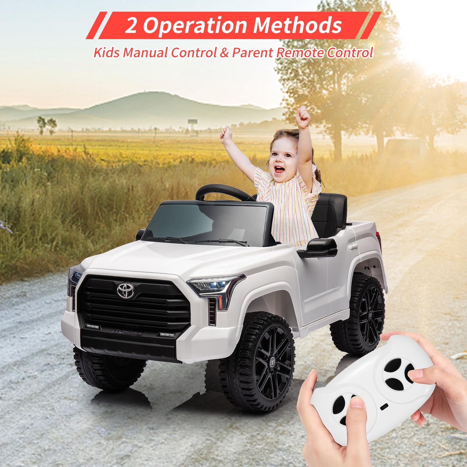 TROPOW Kids Cars Electric Ride On,12V Ride on Car for Kids,Licensed Toyota Ride on Truck,Battery Powered Electric Car with Remote Control,MP3,LED Lights,Suspension System,Double Doors,White