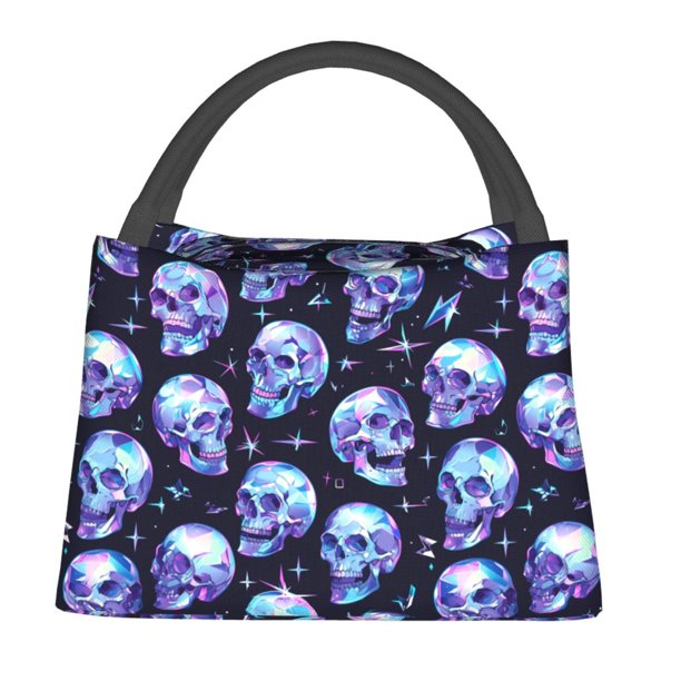 Fotbe crystal Skull Bolsa Térmica Portátil con Estampado, Bolsa de Entrega de Alimentos Aislada, Bolsa Reutilizable de Gran Capacidad para Comidas y Supermercado