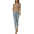 thumbnail image 2 of Unique Bargains Women's Long Sleeve V Neck Chocker Slim Fit Sweater Tops Khaki L, 2 of 6