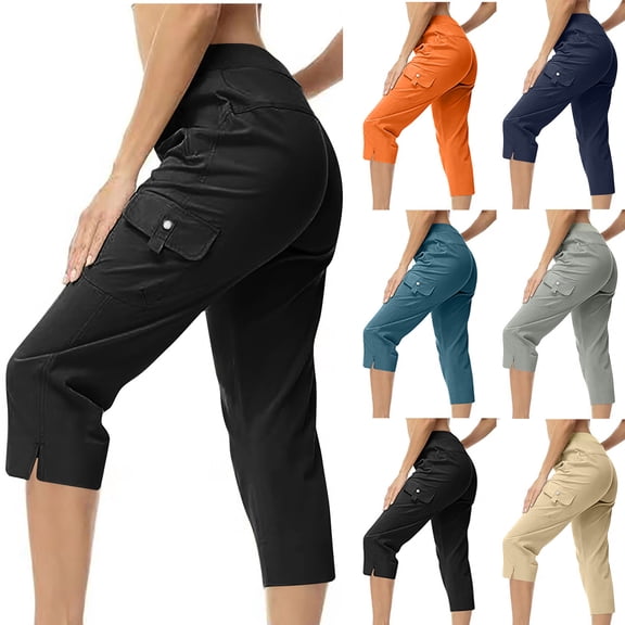 HBGVBA Capris Pants for Women,Plus Size Casual Shorts,High Waist Drawstring Pocket Cargo A Line Loose Casual 7 Point Length Shorts