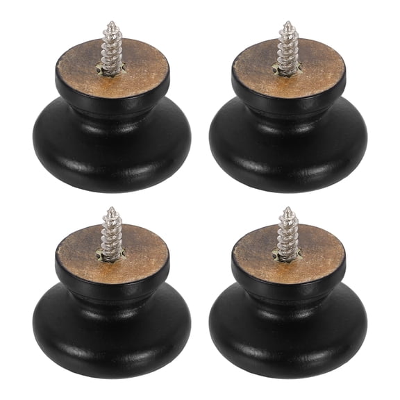 Uxcell 4 Pack Round Wood Drawer Knob, 1.3" Self-Tapping Solid Wooden Handle Paint Surface Mushroom Shape Round Cabinet Knobs for Furniture Dresser Wardrobe, Black