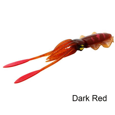 Durable Soft Silicone Artificial Portable Saltwater Octopus Bait Fishing Tackle Squid Skirt Lure long tail DARK RED