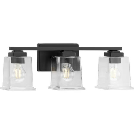 

Gilmour Collection Three-Light Modern Farmhouse Matte Black Clear Glass Bath Vanity Light