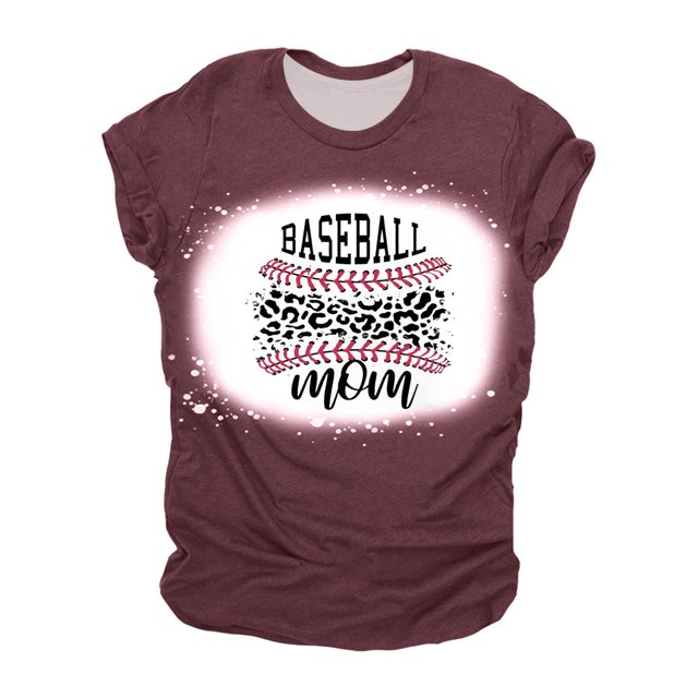 Mujeres Casual Béisbol Mamá Tie-dyed Impreso Manga corta Cuello redondo Pullover Blusa Camiseta Tops OAVQHLG3B Store lin121212